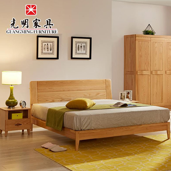 光明家具_全实木床1.8红橡木床 北欧现代简约实木双人床 卧室实木床 WX3-1523