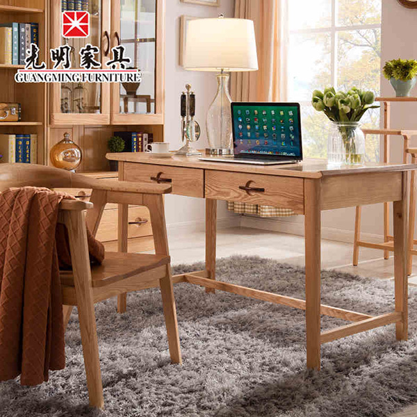 光明家具_全实木电脑桌书桌 红橡木笔记本书桌 家用简约实木写字桌 WX3-6101-120